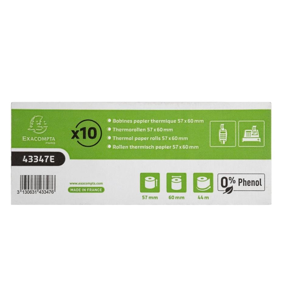 EXACOMPTA - Rouleau de papier thermique 57 x 60 x 12 mm, 44 m, 10 pièces