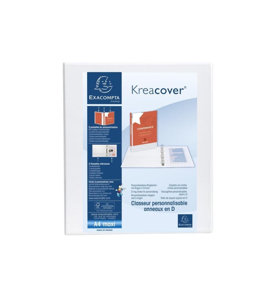 EXACOMPTA - Ringhefter Kreacover A4 Maxi, 4 D-Ringe, 3.8 cm, Weiss