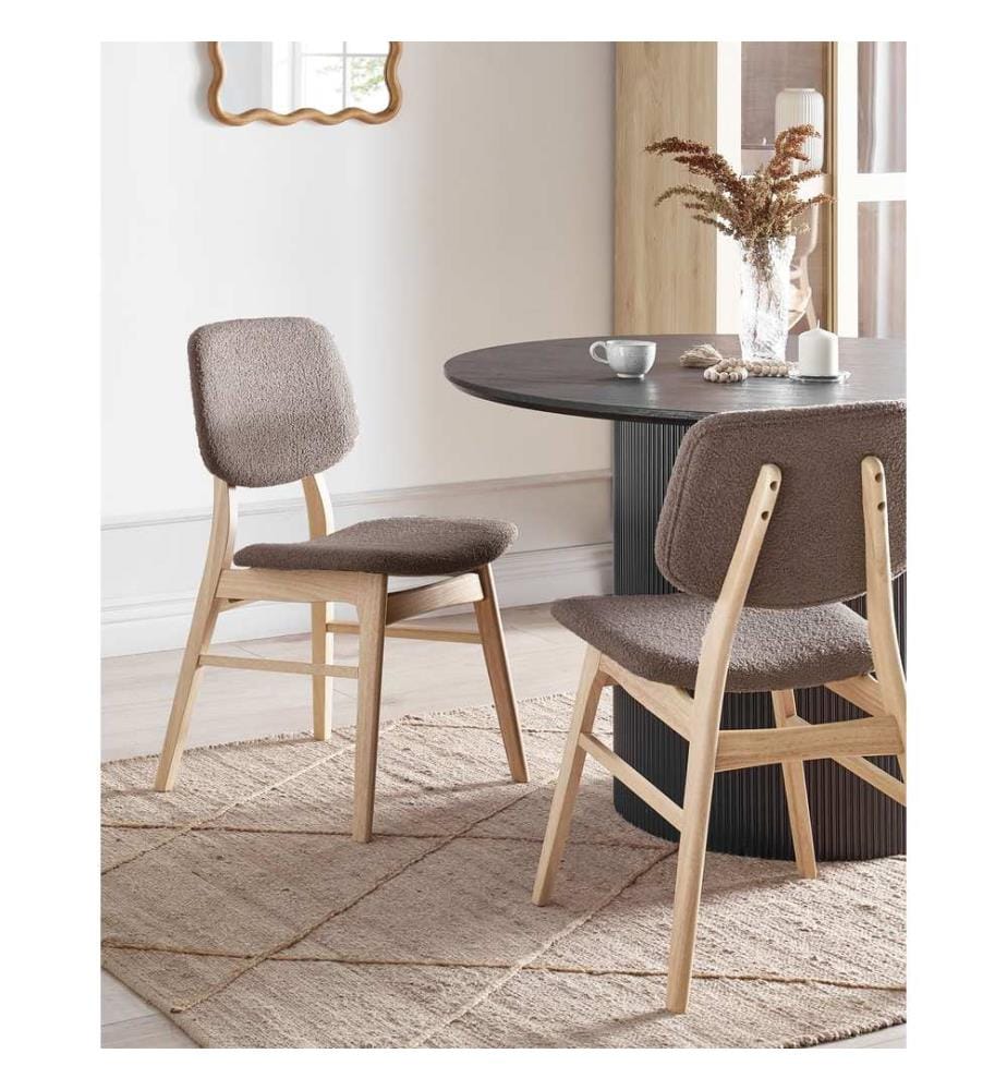 Esszimmerstuhl 2er Set ELAINE Bouclé Hellbraun / Taupe