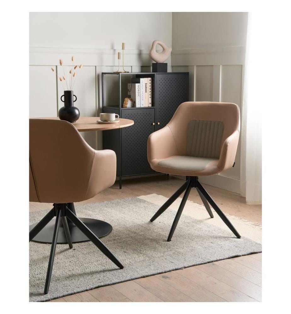 Esszimmerstuhl 2er Set drehbar LIKELY Kunstleder Sandbeige