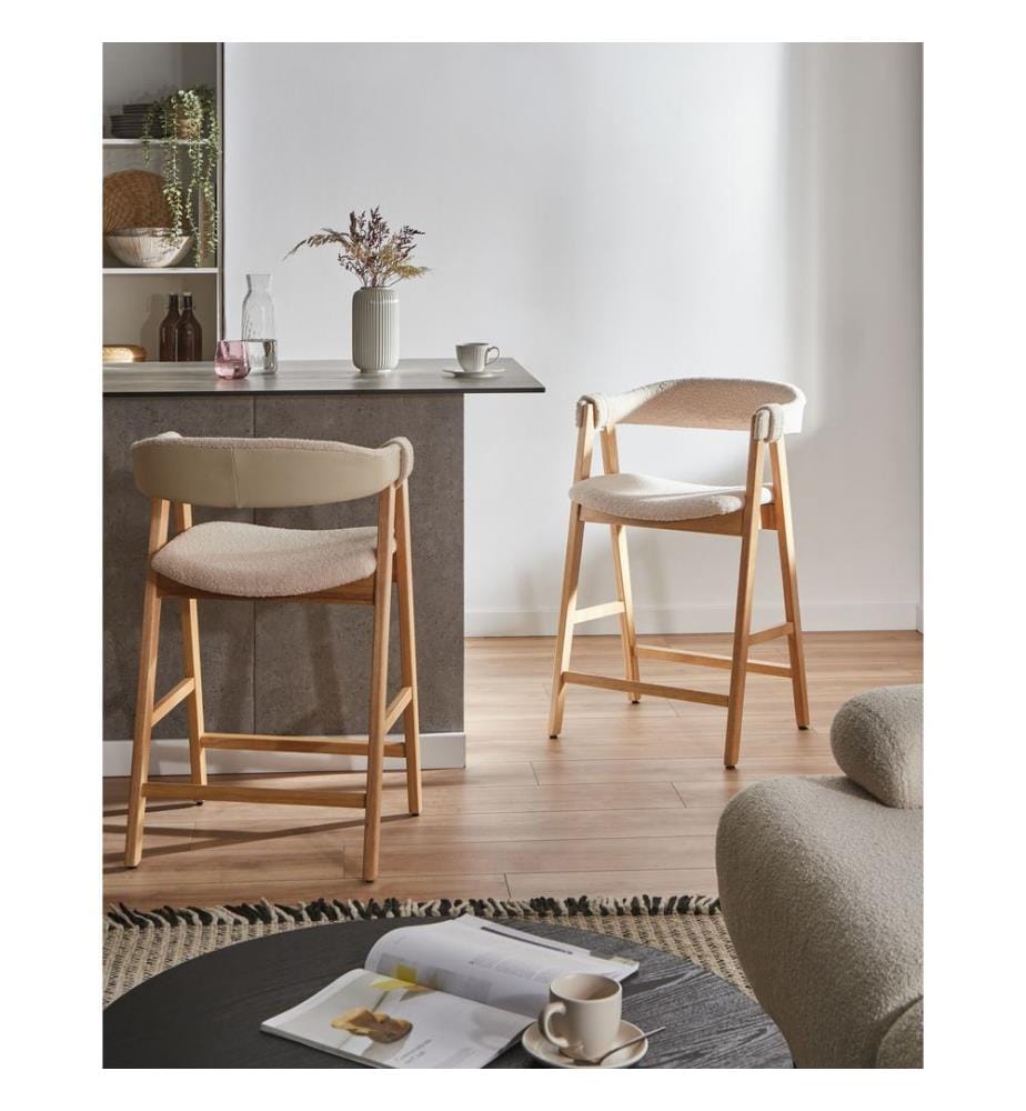 Lot de 2 chaises de bar DAY Bouclé Marron clair/beige clair