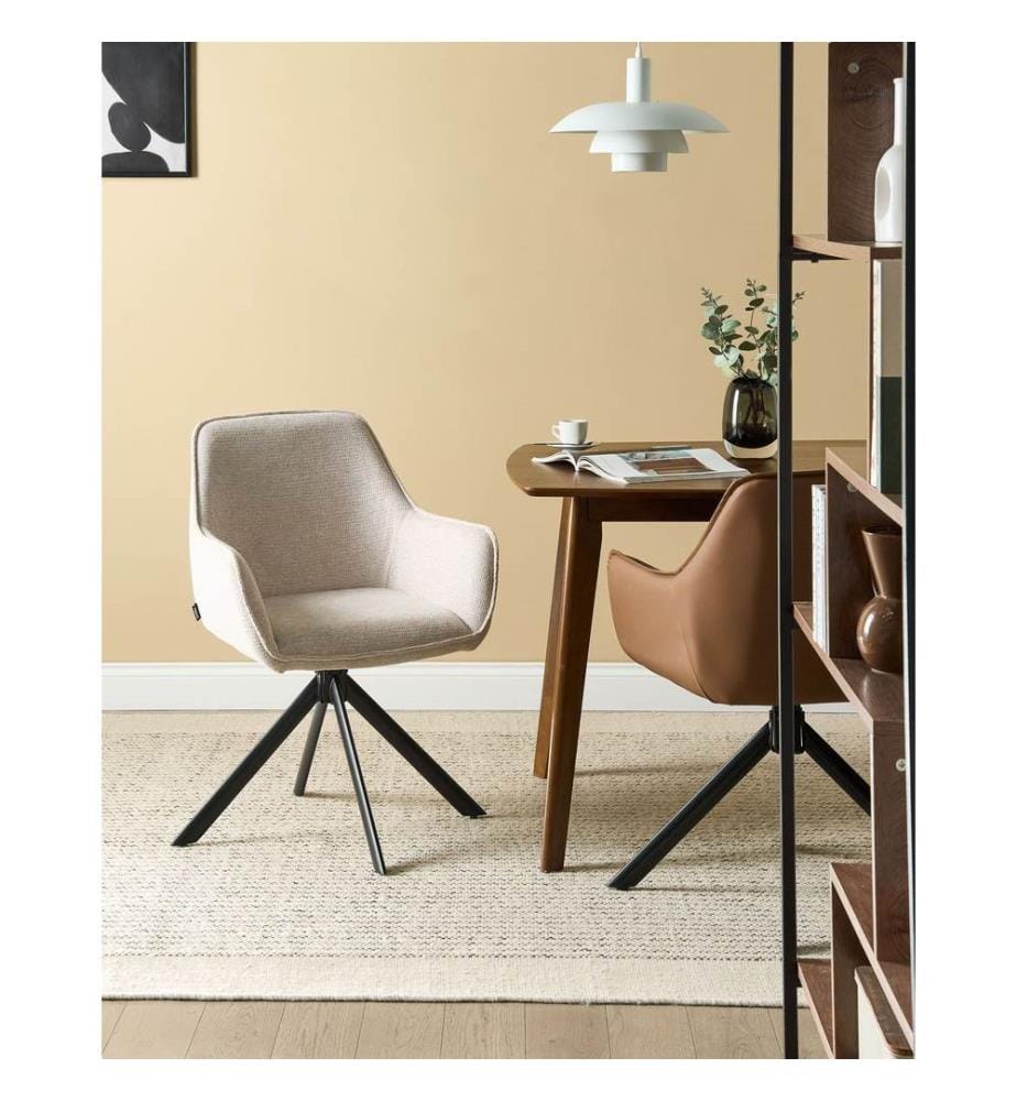 Chaise de salle à manger MORNAS Lin synthétique Beige clair