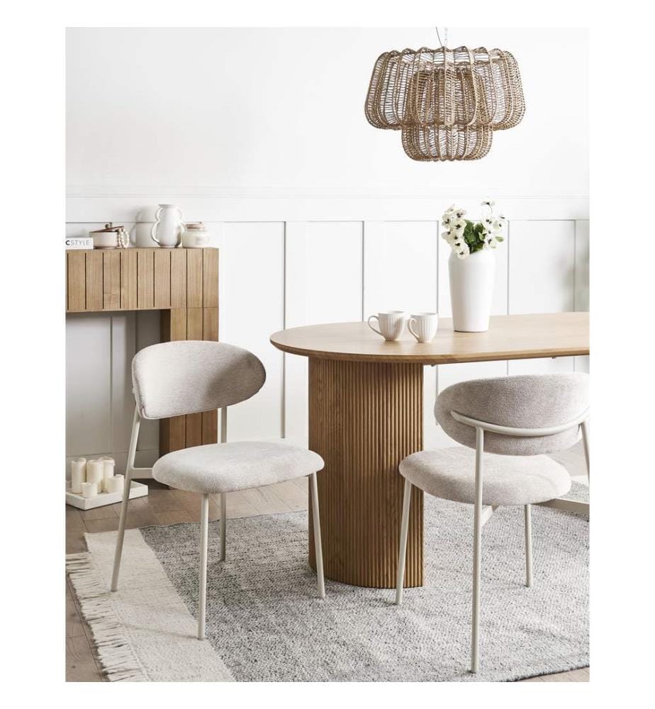Esszimmerstuhl 2er Set COWLEY Chenillegewebe Hellbeige