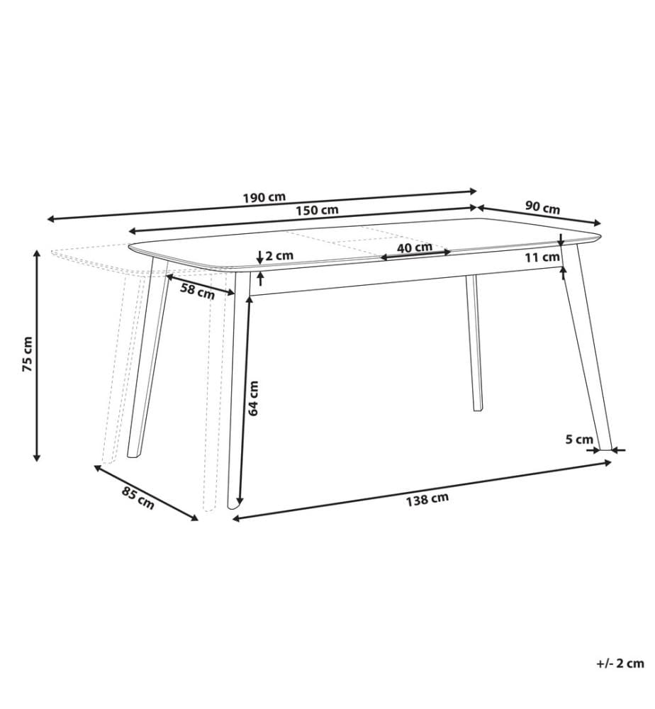 Ausziehbarer Esstisch MADOX Dunkle Walnuss 150/190 cm 90 cm
