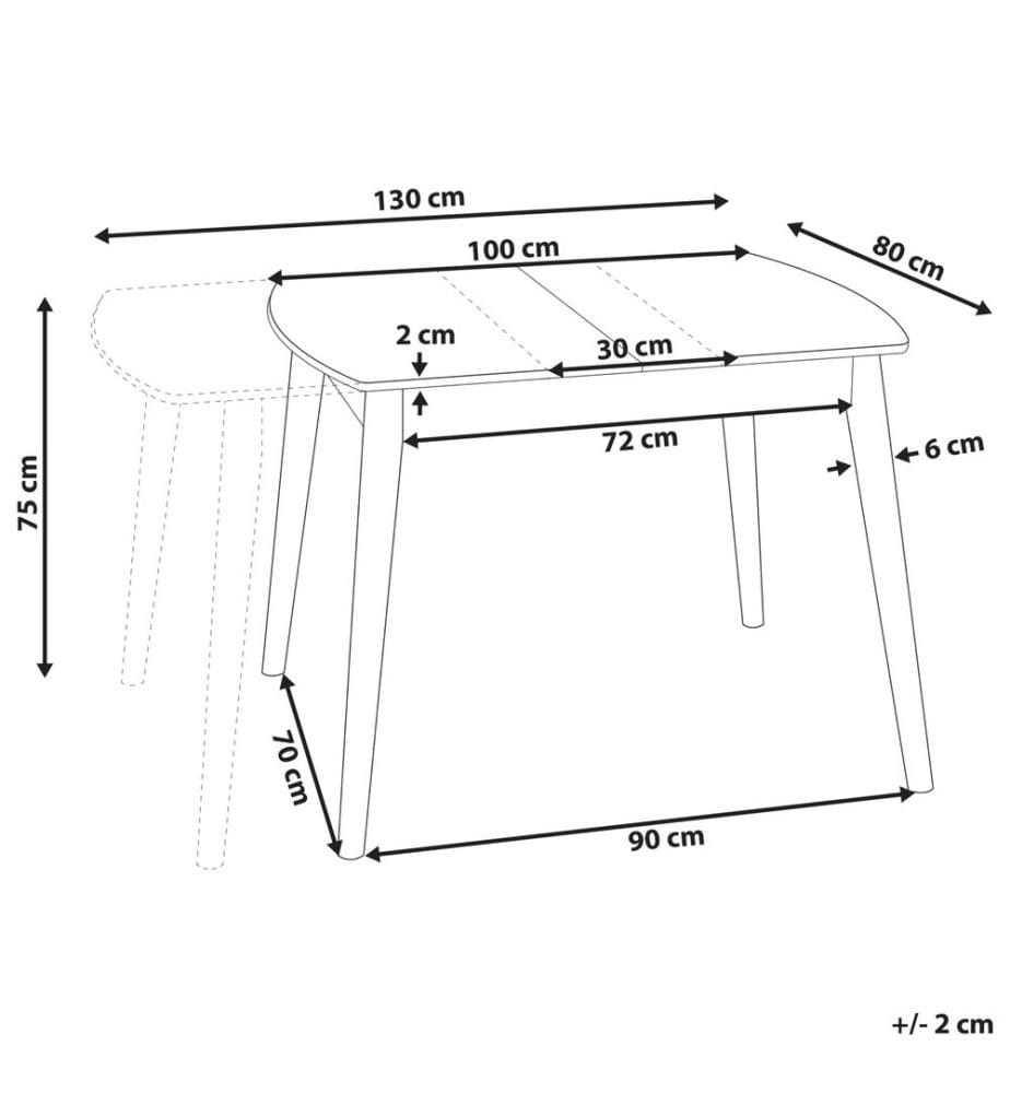 Table de salle à manger extensible TOMS Marron clair 100/130 cm 80 cm