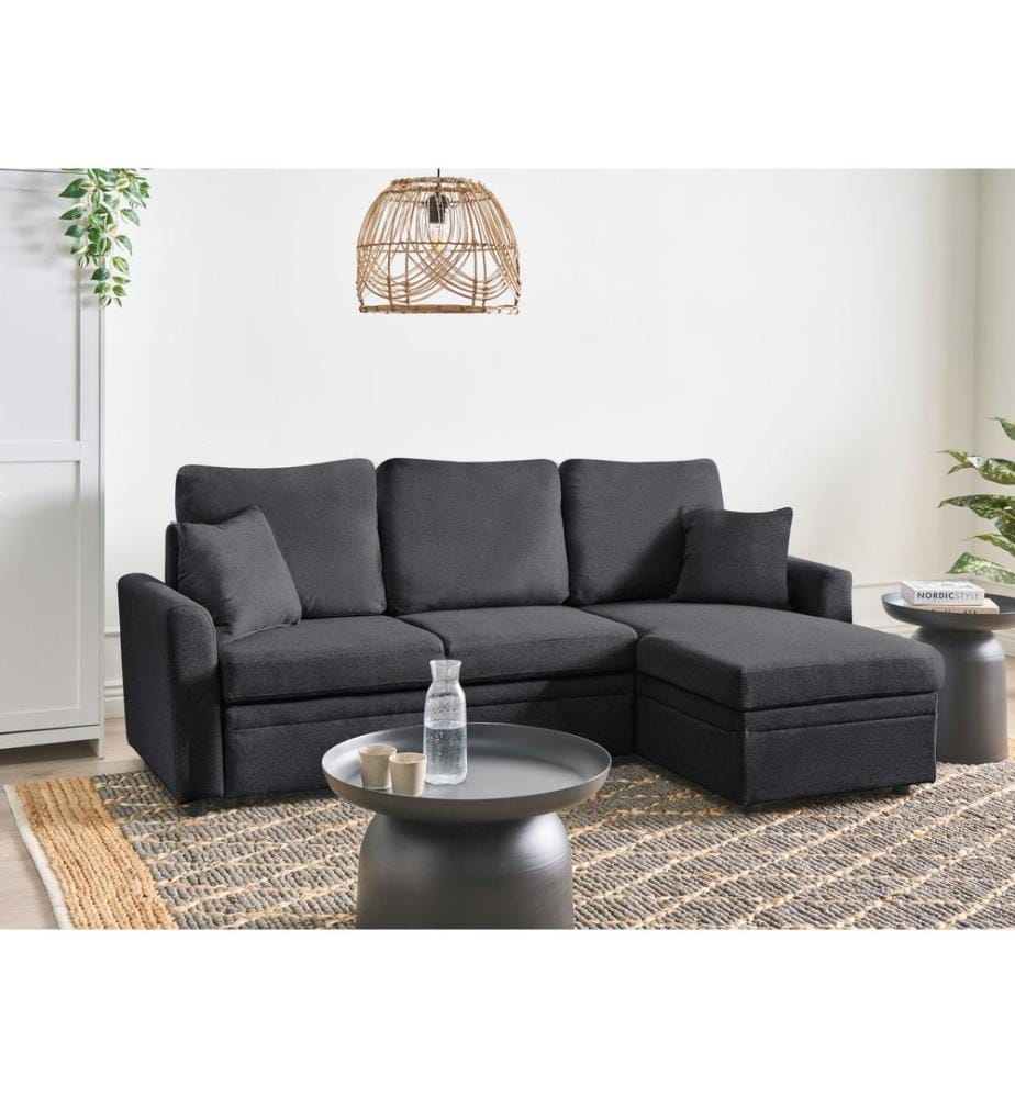 Eckschlafsofa 3-Sitzer NASSJO Kunstleinen Schwarz linksseitig