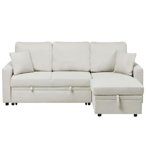 Eckschlafsofa 3-Sitzer NASSJO Kunstleinen Hellbeige linksseitig