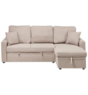 Eckschlafsofa 3-Sitzer NASSJO Kunstleinen Hellbraun mit Stauraum linksseitig