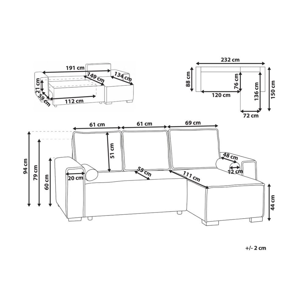 Eckschlafsofa 3-Sitzer EDANE Bouclé Cremeweiss mit Stauraum linksseitig