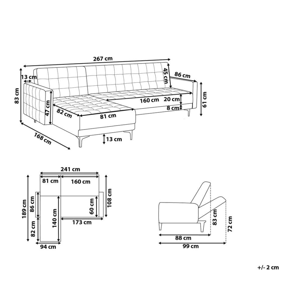 Modul Eckschlafsofa 4-Sitzer ABERDEEN Kunstleder Weiss rechtsseitig