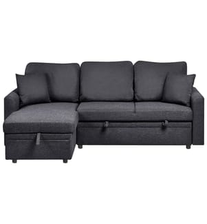 Eckschlafsofa 3-Sitzer NASSJO Kunstleinen Schwarz rechtsseitig