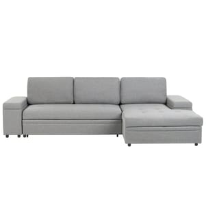 Eckschlafsofa 3-Sitzer HRISEY Kunstleinen Grau mit Stauraum linksseitig
