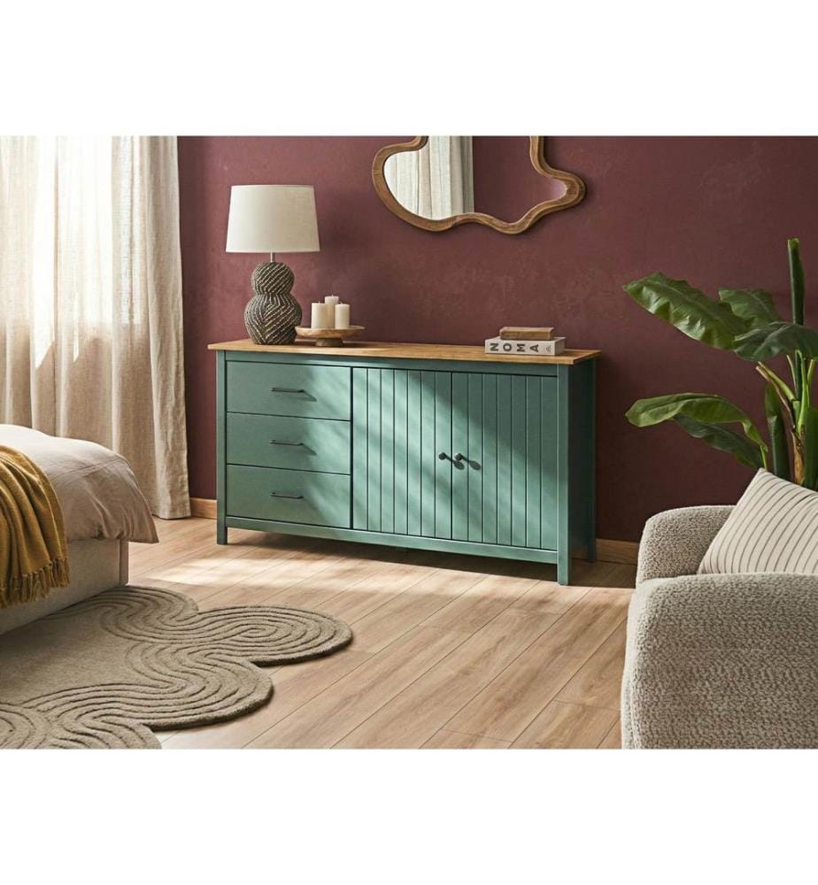 Commode 2 portes LEONORA Bois de pin Vert