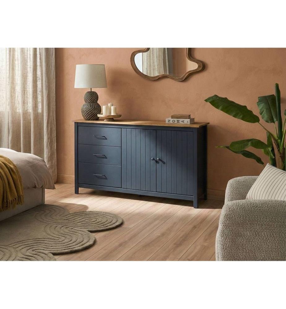 Sideboard mit 2 Türen LEONORA Kiefernholz Dunkelblau
