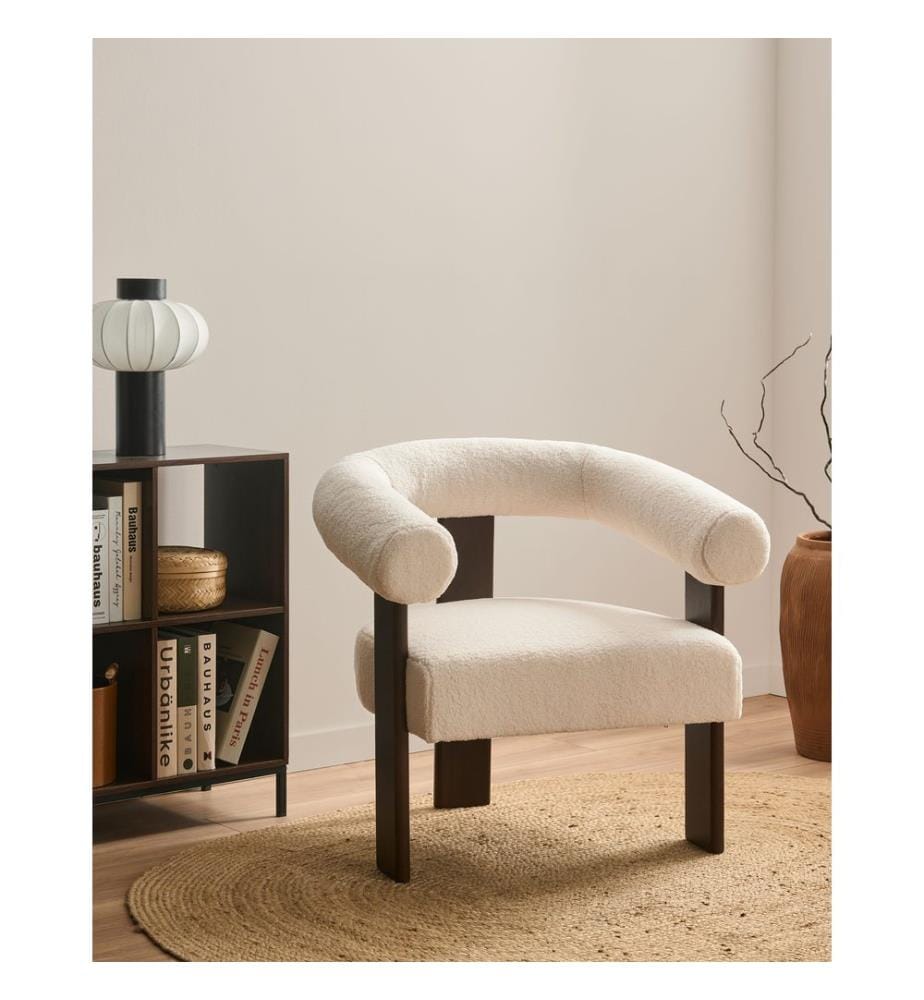 Sessel ILBRO Bouclé Cremeweiss / Dunkelbraun