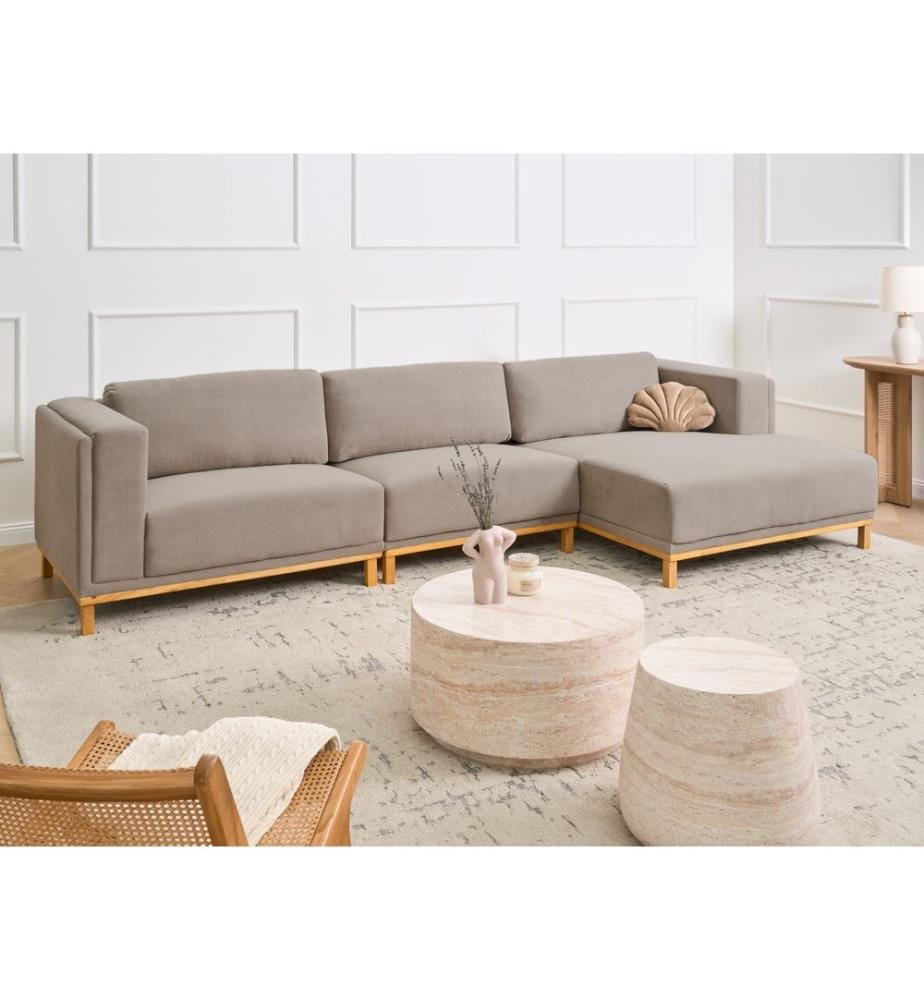 Ecksofa 5-Sitzer VENG Stoff Taupe linksseitig