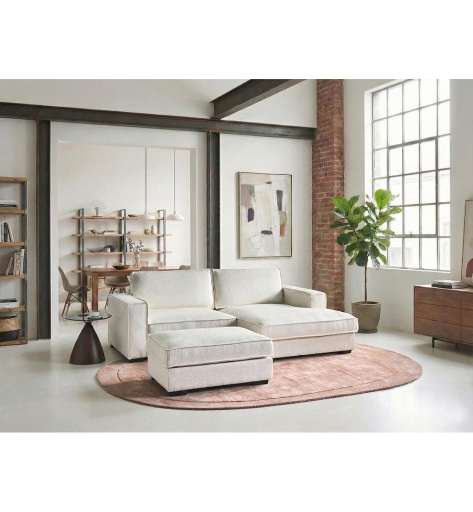 Ecksofa KOLDING Bouclé Hellbeige mit Ottomane linksseitig