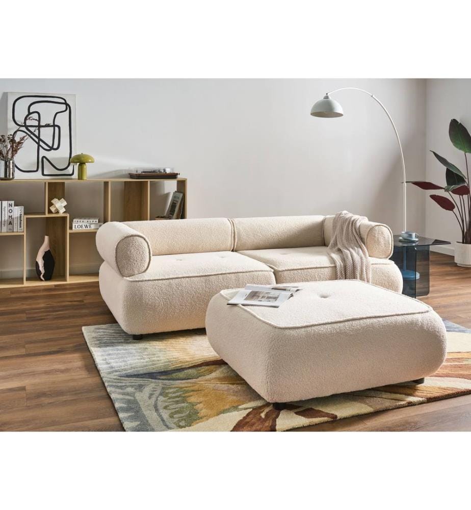 Sofa 3 Seater SALLA Boucle Off-White with Ottoman