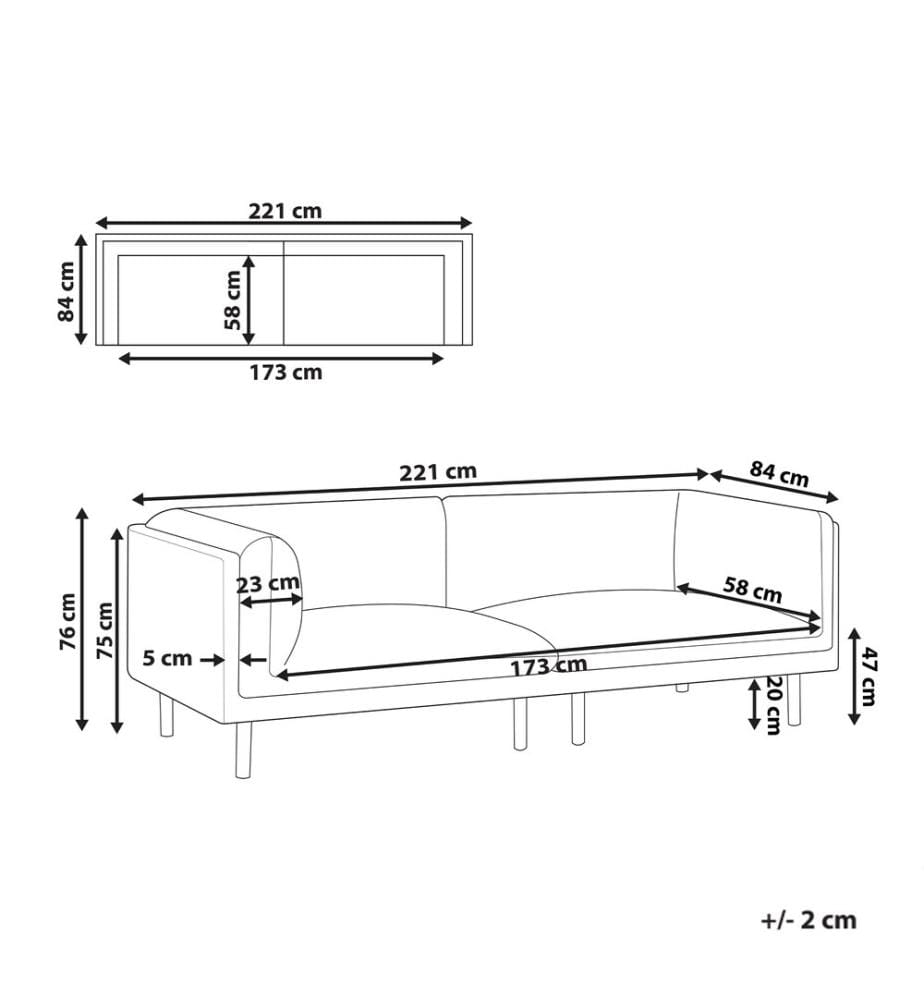 Sofa 3-Sitzer VORGOD Stoff Hellbeige