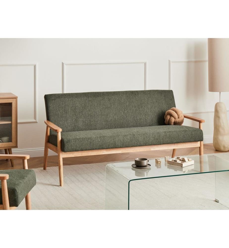 Sofa 3-Sitzer ESRUM Stoff Hellbraun / Grün