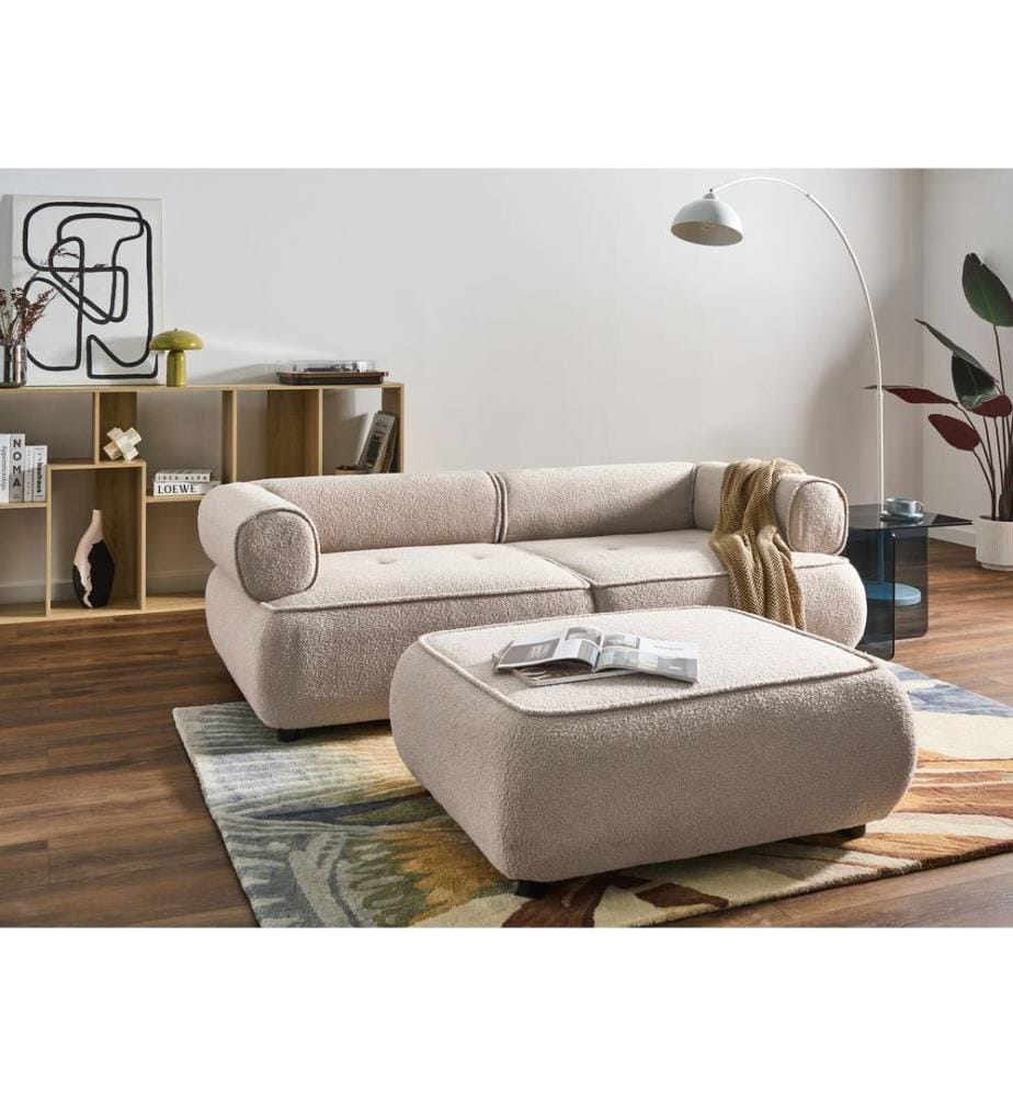 Sofa 3-Sitzer SALLA Bouclé Beige mit Ottomane