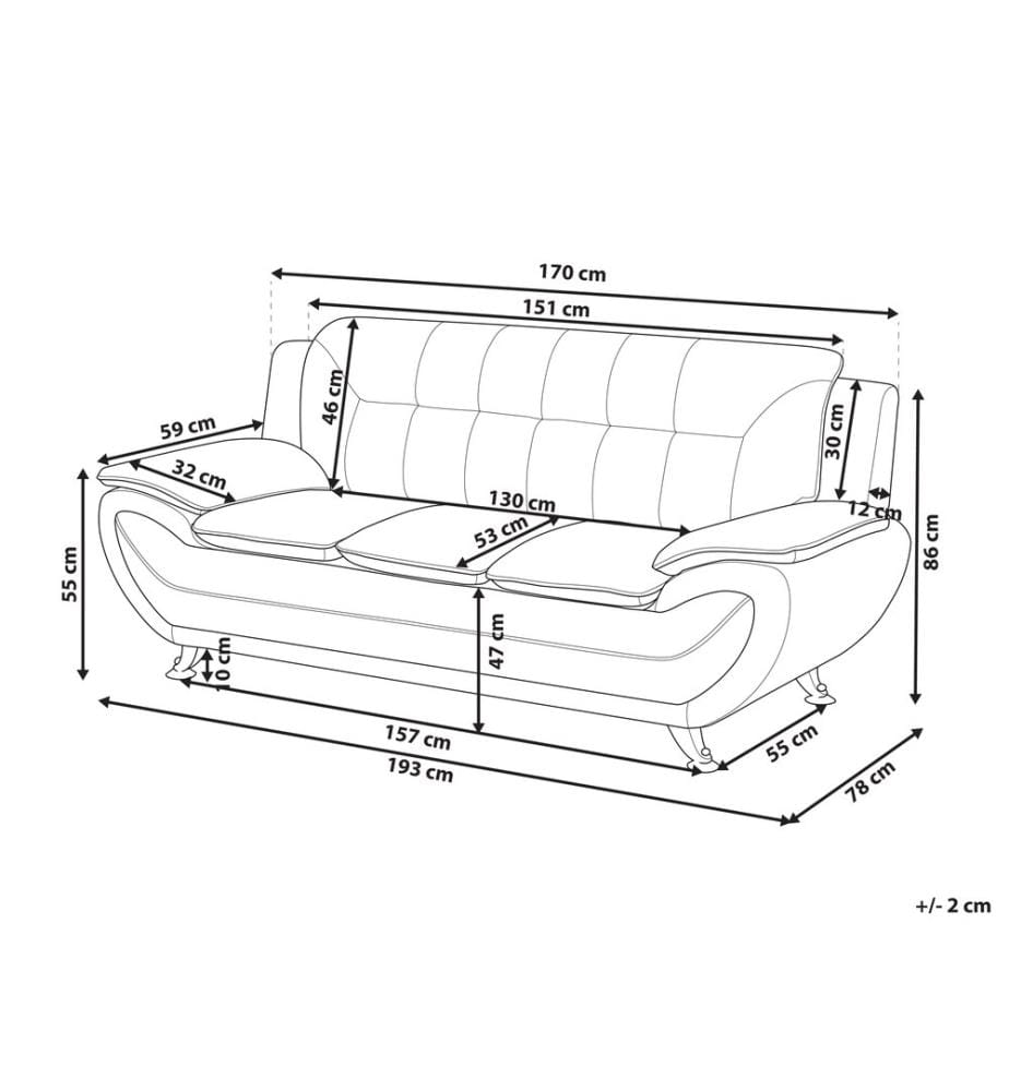 Sofa 3-Sitzer LEIRA Kunstleder Grau
