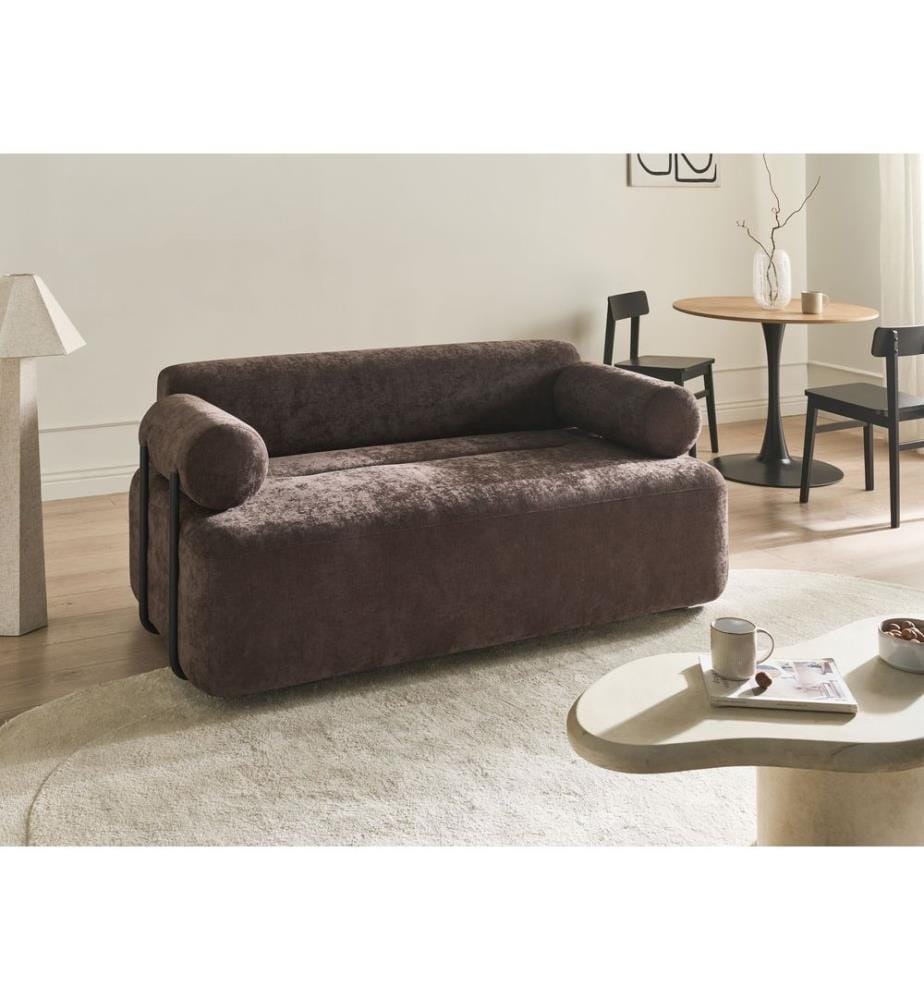 Sofa 2-Sitzer ELVA Chenillegewebe Dunkelbraun