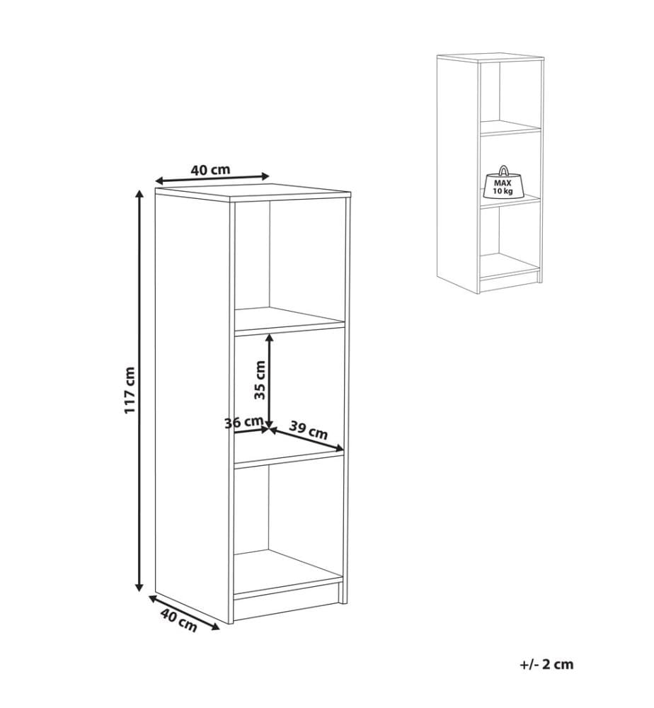 Bücherregal mit 3 Ebenen ZEHNA 117 cm Weiss