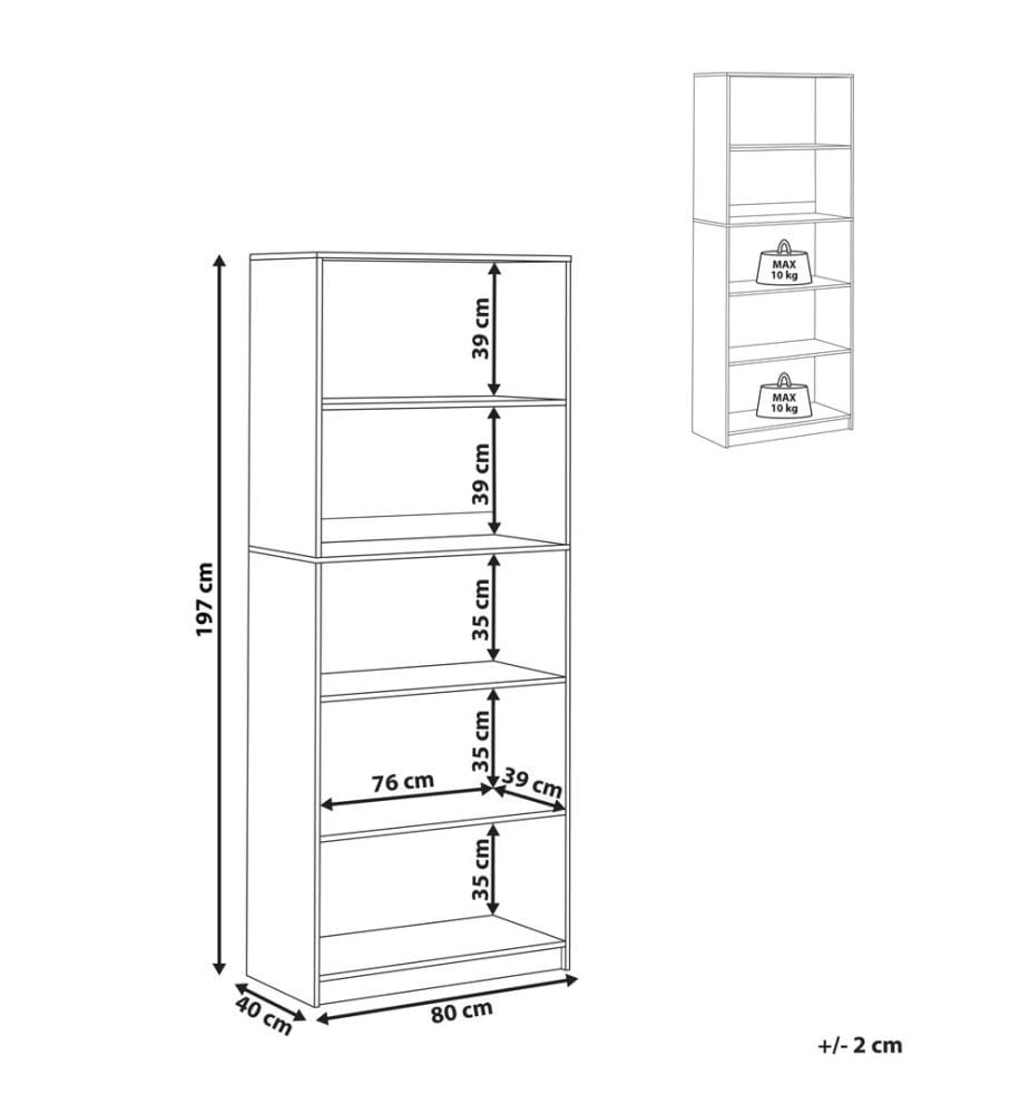 Bücherregal mit 5 Ebenen ZEHNA 197 cm Weiss