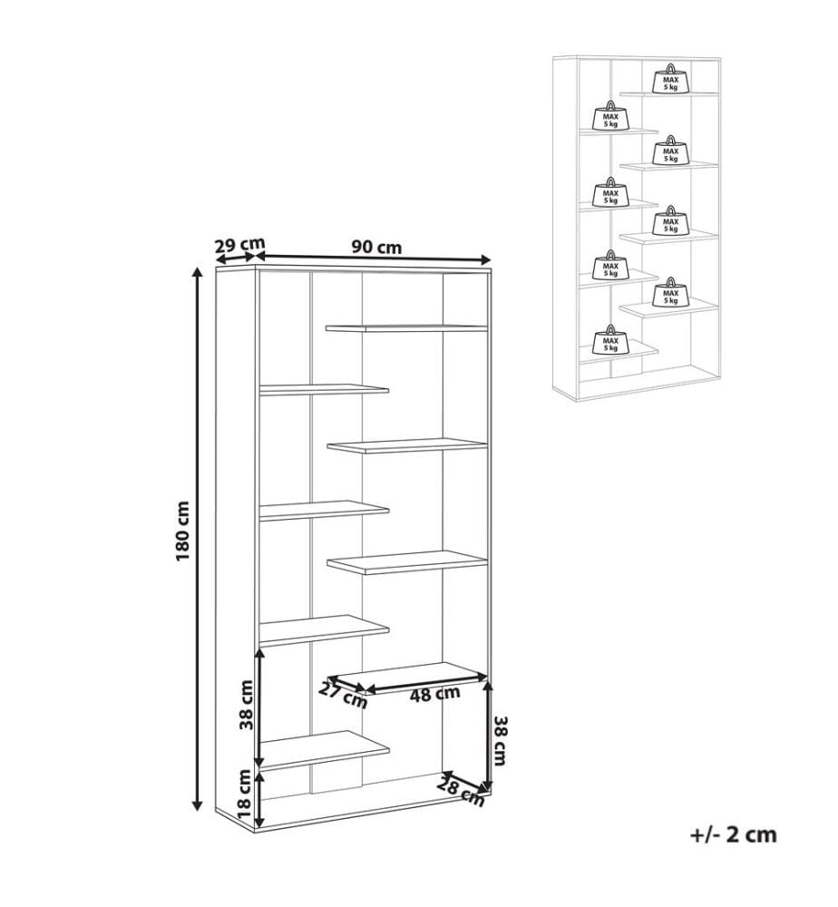 Bücherregal mit 8 Ebenen FONTAS 180 cm Weiss