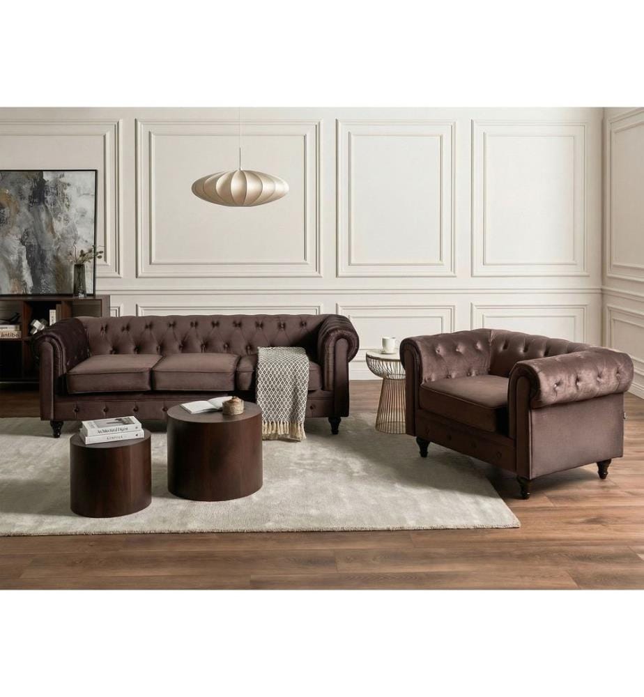 Sofa Set 4-Sitzer CHESTERFIELD Samtstoff Dunkelbraun