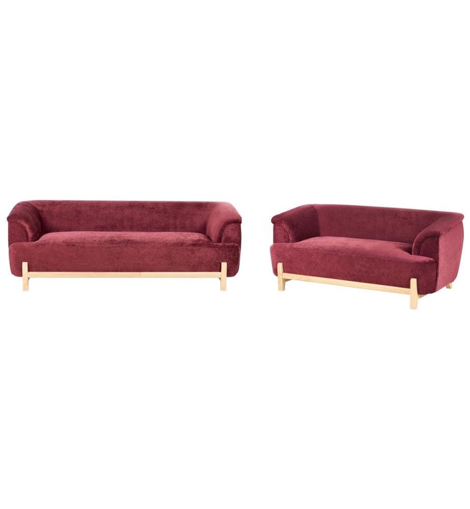 Sofa Set 5-Sitzer ALNOR Chenillegewebe Burgunderrot