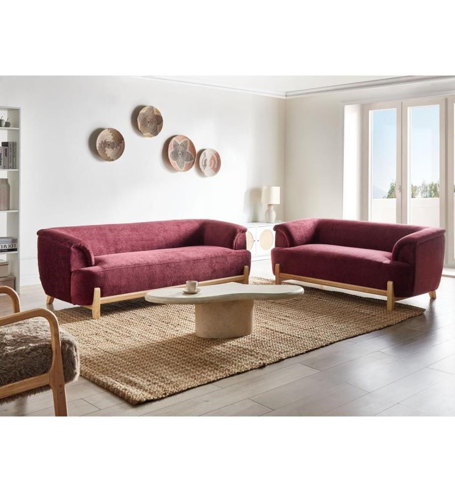 Sofa Set 5-Sitzer ALNOR Chenillegewebe Burgunderrot