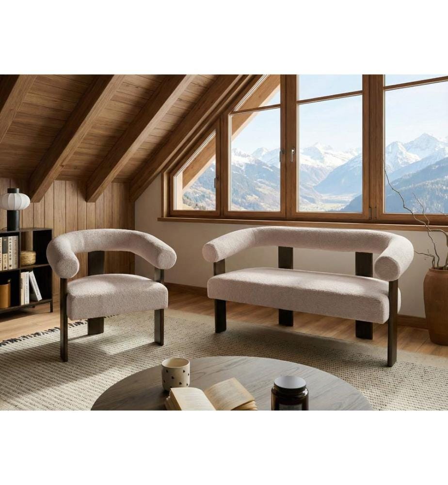 Sofa Set ILBRO Bouclé Dunkelbraun / Beige