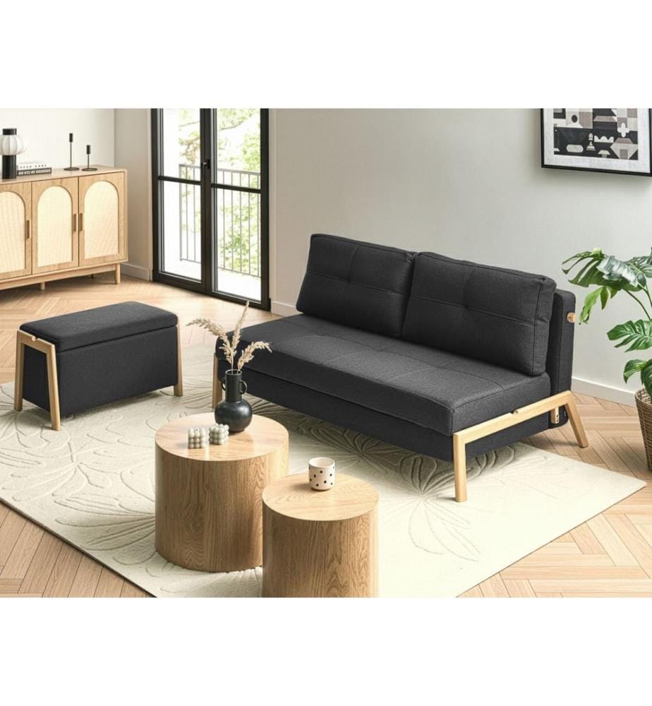 Sofa Set 3-Sitzer EDLAND Stoff Schwarz mit Bank