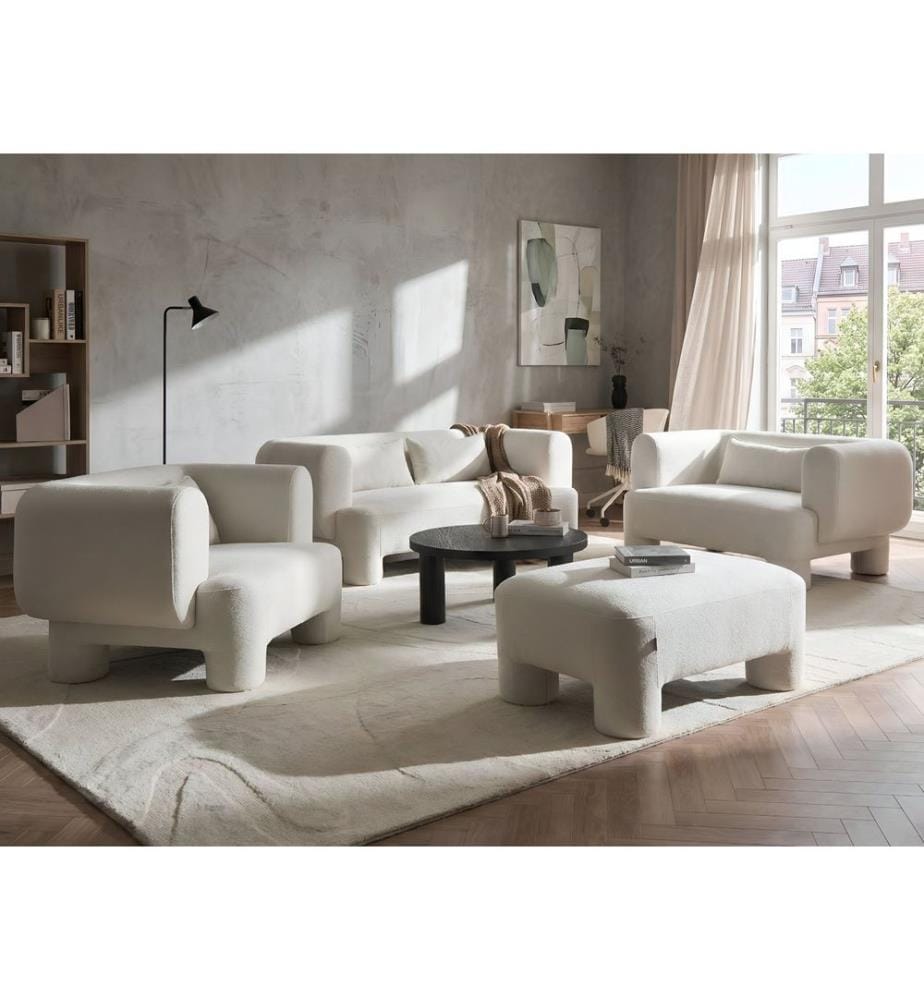 Ensemble de salon 6 places HOGBO Tissu Blanc avec ottoman