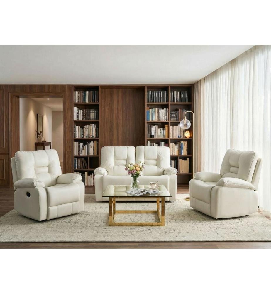Sofa Set manuell verstellbar 4-Sitzer BERGEN Kunstleder Weiss