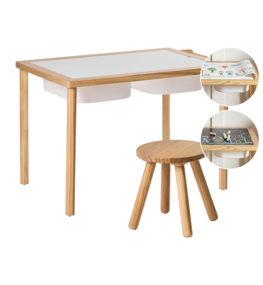 Kindertisch und Stuhlset KEMPSEY Hellbraun Montessori mit Stauraum