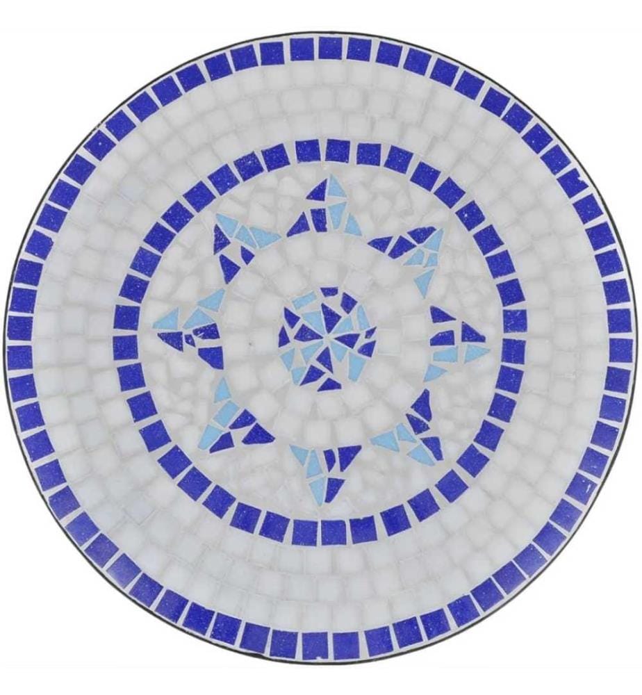 3-tlg. Bistro-Set Keramikfliesen Blau und Weiss