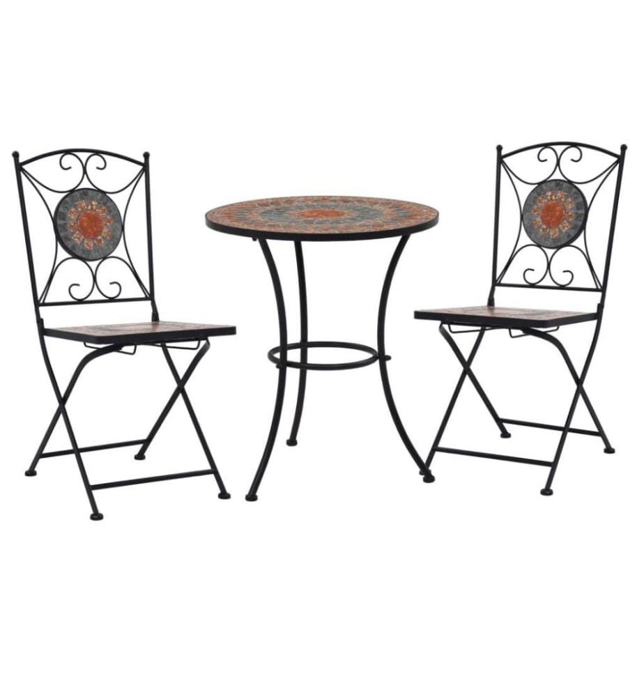 3-tlg. Bistro-Set Mosaik Keramik Orange / Grau