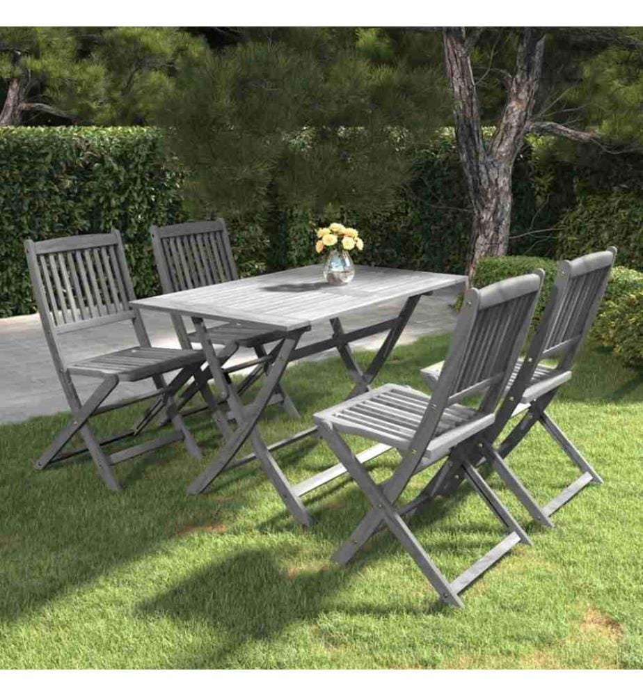 5-tlg. Garten-Essgruppe Massivholz Akazie Grau
