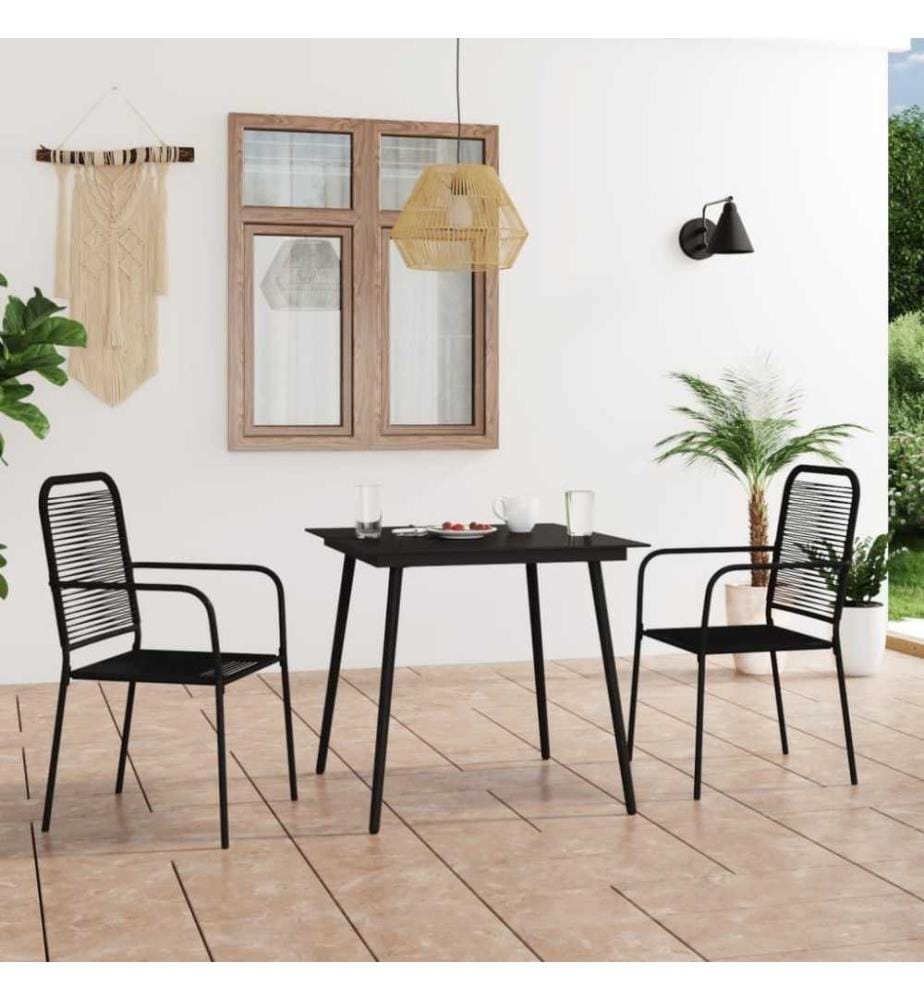 Mobilier à dîner d'extérieur 3 pcs Corde en coton et acier Noir