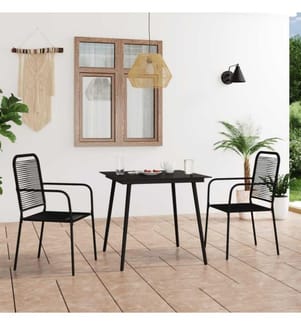 3-tlg. Garten-Essgruppe Baumwollseil und Stahl Schwarz