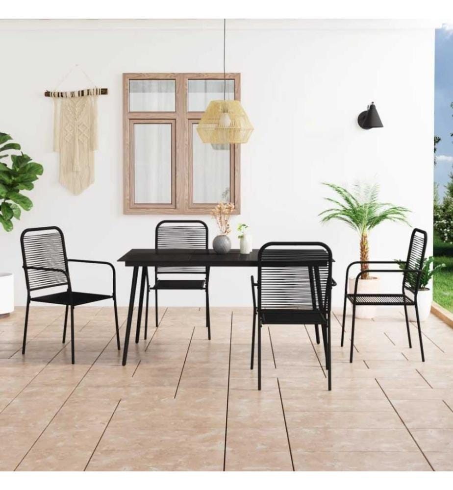 Mobilier à dîner d'extérieur 5 pcs Corde en coton et acier Noir