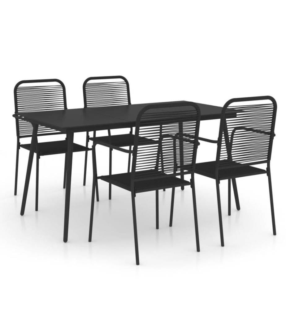 Mobilier à dîner d'extérieur 5 pcs Corde en coton et acier Noir