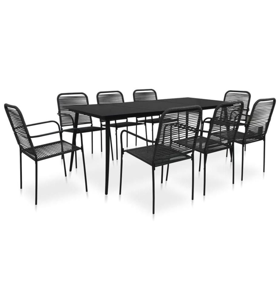 Mobilier à dîner d'extérieur 9 pcs Corde en coton et acier Noir