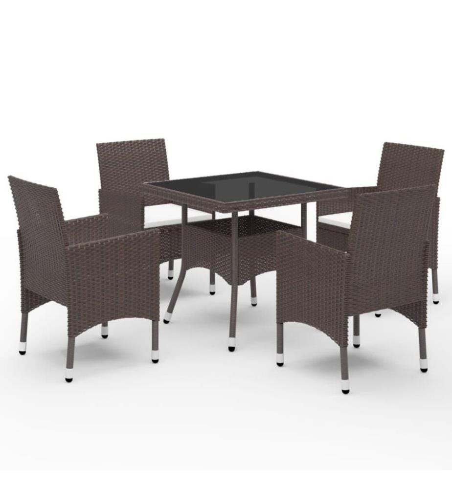5-tlg. Garten-Essgruppe Braun Poly Rattan und Glas