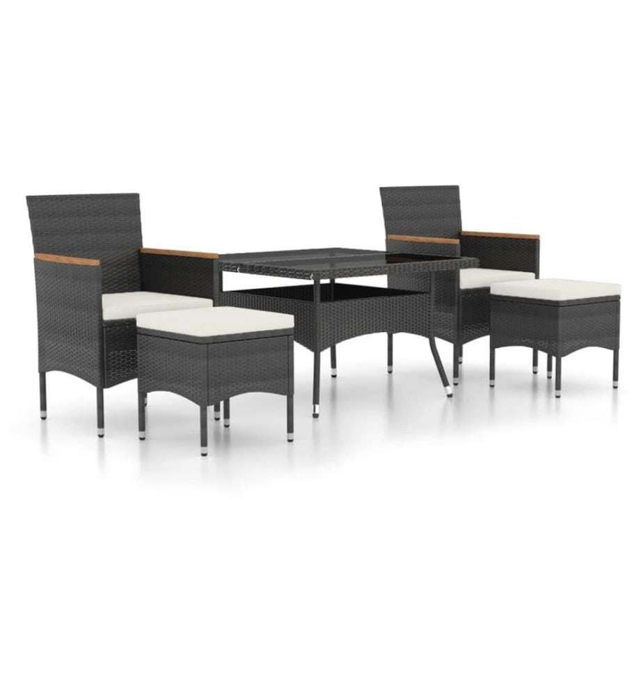 5-tlg. Garten-Essgruppe Poly Rattan und Hartglas Schwarz