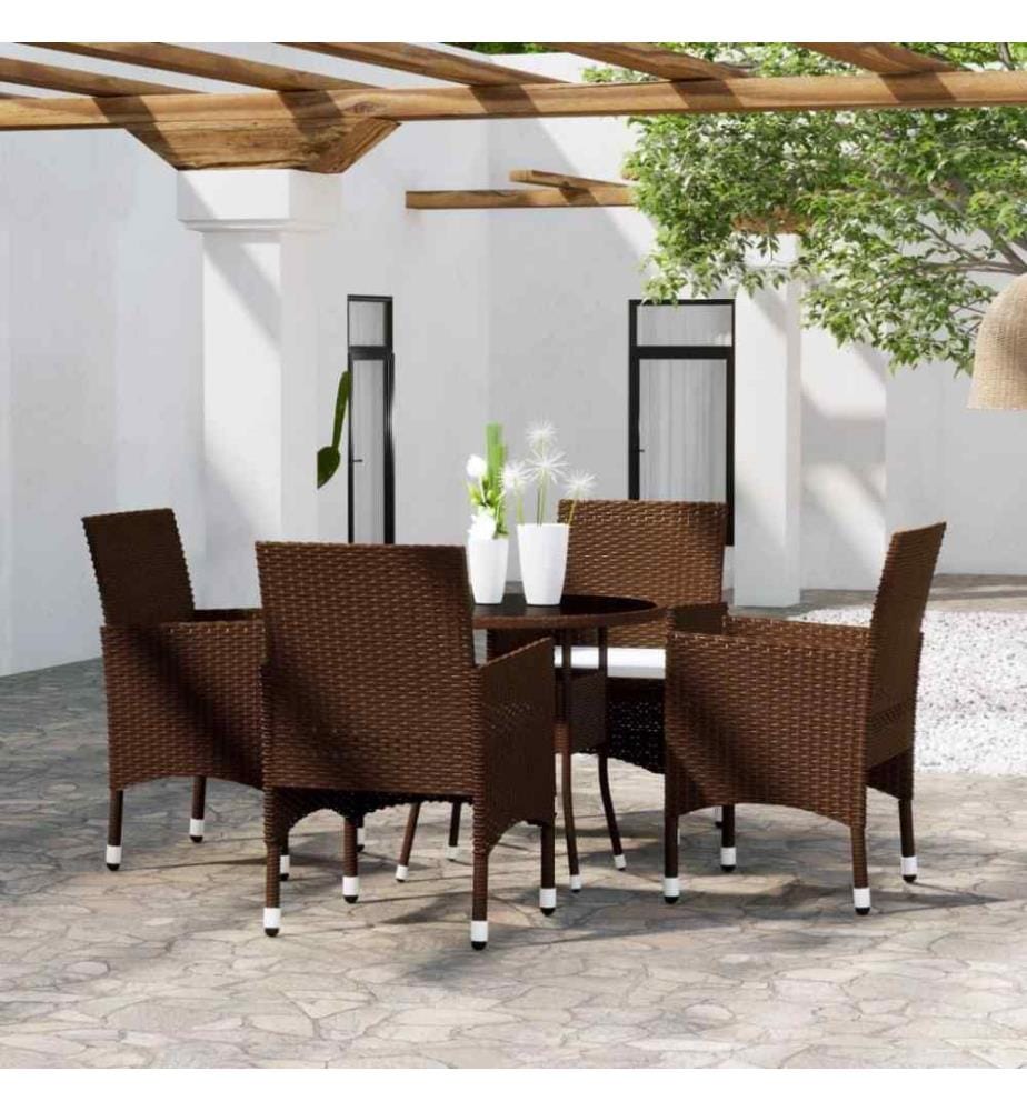 5-tlg. Garten-Essgruppe Poly Rattan Braun