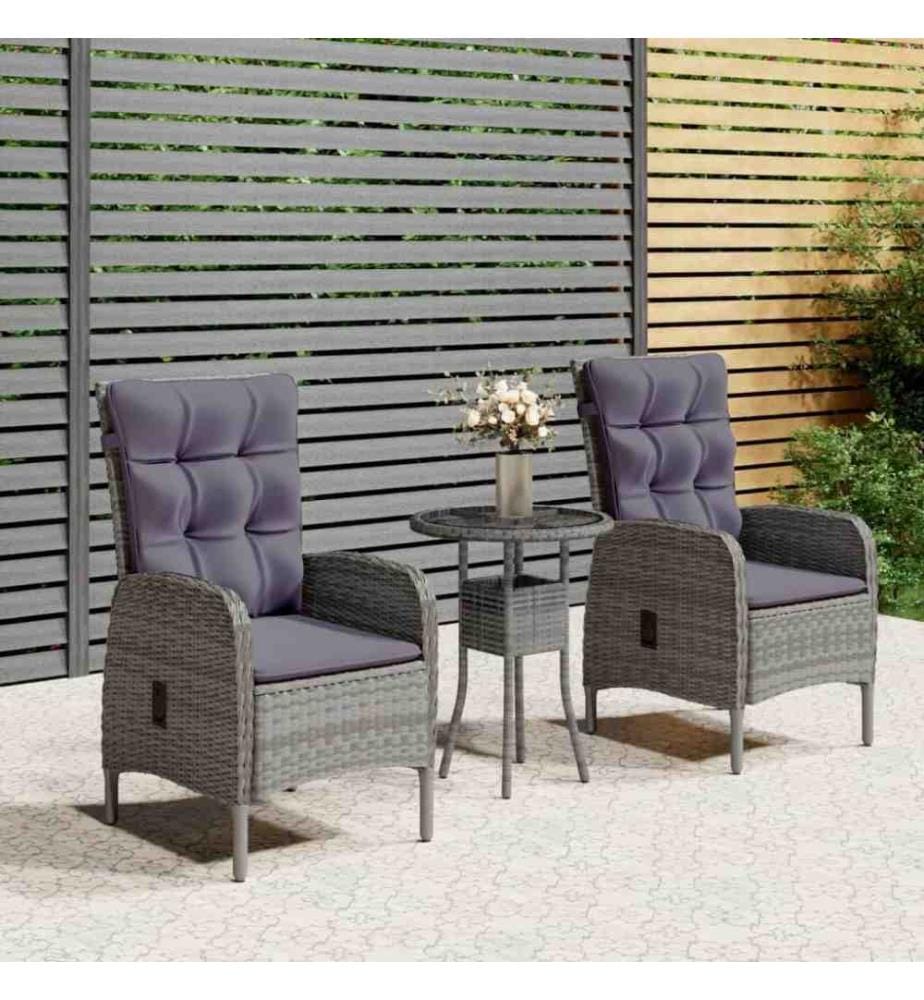 3-tlg. Garten-Bistro-Set Poly Rattan Grau